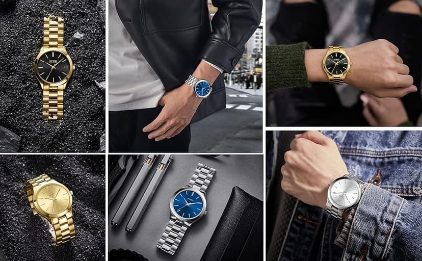 BUREI Men Watches Fashion Analog Stainless Steel Quartz Waterproof Watches,Gift for Men.