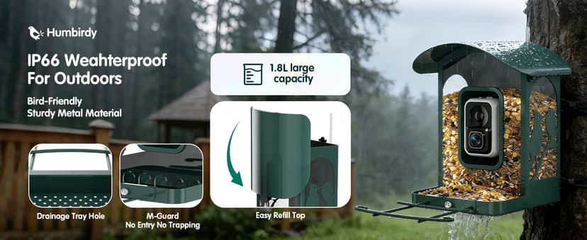 4K Ultra HD Video with Live View,10x Slow Motion,AI Smart Bird Feeder with Camera,2.4G/5G Wi-Fi,Durable Metal,Bird Lover Gift 4K Smart Bird Feeder with Camera,No Subscription,Solar Powered B0FMDP272Y