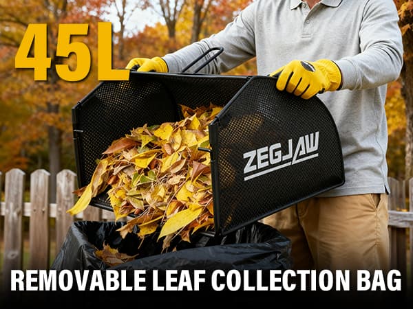 ZEGJAW 15” Artificial Turf Sweeper, 13 Amp Lawn Sweeper, Support 5-Position Depth Adjustment with 45L Removable Collection Bag, Quick-Fold, for Artificial Grass, Keep Your Yard Tidy