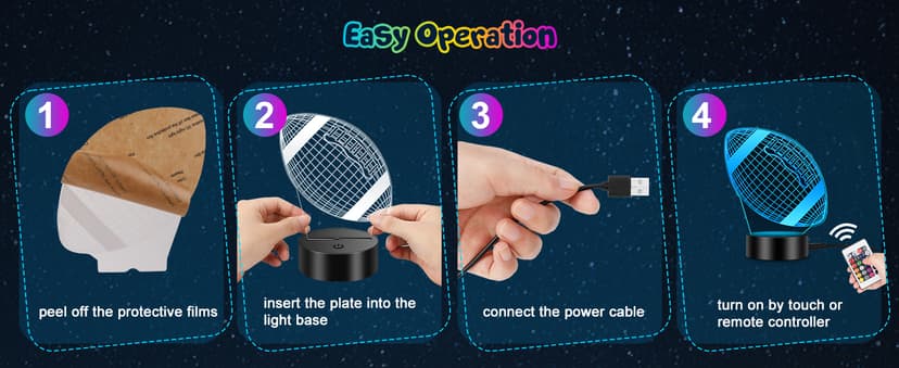 Linkax Football Gifts Stocking Stuffers for Kids Teens Boys Girls, Rugby 3D Illusion Night Light Christmas Gifts for Kids, 6 7 8 9 10 11 12 13 Year Old Birthday Presents Room Decor, Toys for Ages 8-13