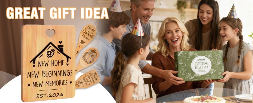 House Warming Gifts New Home - "New Home, New Beginnings, New Memories" Engraved Bamboo Housewarming Gifts New Home Cutting Board Set, 2026 House Warming Gifts.