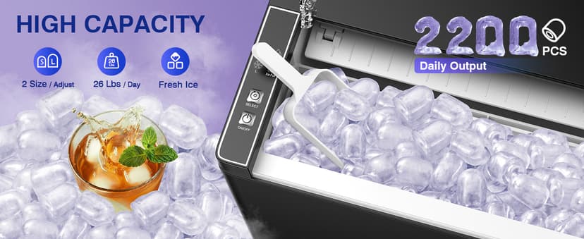 Ice Makers Countertop, 9 Ice Cubes in 6 Mins Portable Ice Maker, 2 Sizes of Bullet Ice (S/L) Small Ice Machine for Home Kitchen Camping (Onyx)