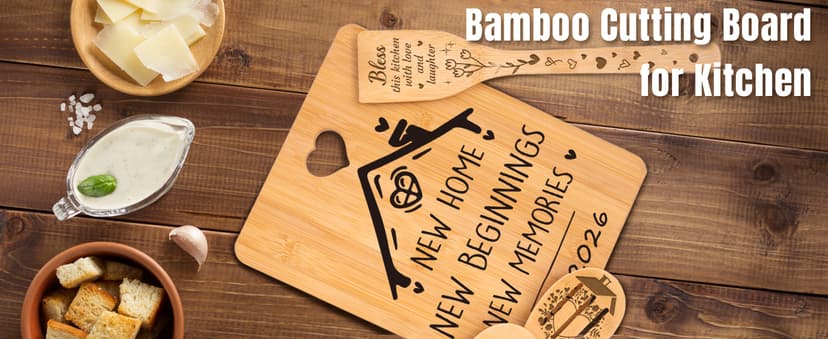 House Warming Gifts New Home - "New Home, New Beginnings, New Memories" Engraved Bamboo Housewarming Gifts New Home Cutting Board Set, 2026 House Warming Gifts.
