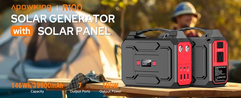 Solar Powered Generator 200W Peak/100W Rated, Portable Solar Generator Power Station with Solar Panels 40W Included, 146Wh Solar Power Bank with AC Outlet 110V for Home Use Camping Outdoor Adventure