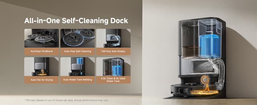 DREAME L40 Ultra Gen 2 Robot Vacuum and Mop with 25,000Pa Suction, Extendable Side Brush and Mop, All-in-One Self-Emptying & Cleaning Dock, Voice & App Control, Black