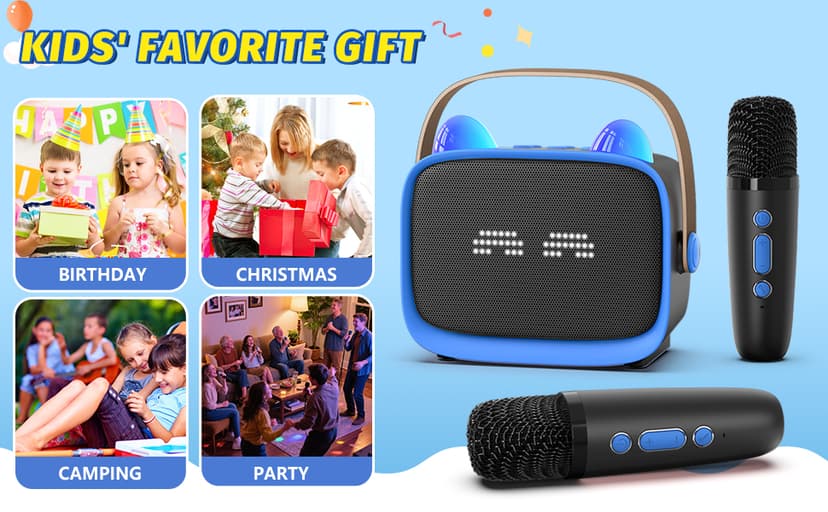 Mini Karaoke Machine Toys Gifts,Kids Portable MP3 Player with 2 Wireless Microphone and LED,Christmas Birthday Gifts for Girls Boys 3 4 5 6 7 8+ Year Old (Blue)