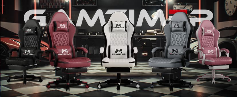 Gamtimer Gaming Chair with Footrest, Ergonomic Computer Chair, PU Breathable Material with Headrest and Lumbar Support, Suitable for Silla Gamer and Adults (White)