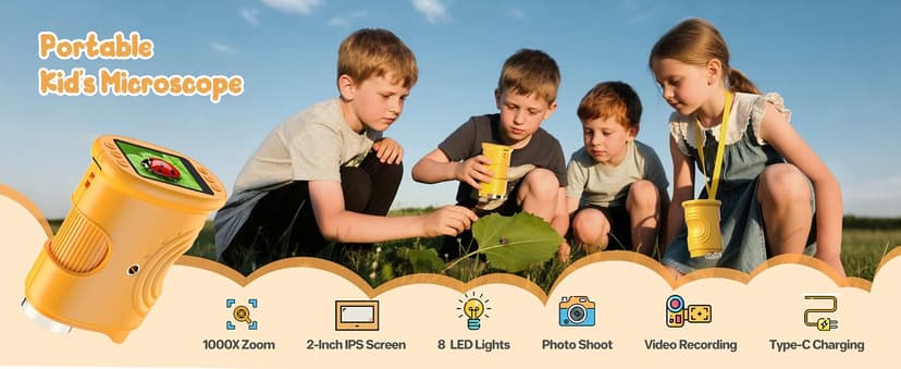 1000X Handheld Digital Microscope for Kids: Pocket Microscope with 2.0" IPS Screen - STEM Toys Birthday Gifts for Girls Boys Child - Portable Edu Science Kits Toddler Age 3-6 6-12 B0FFSSWTB6