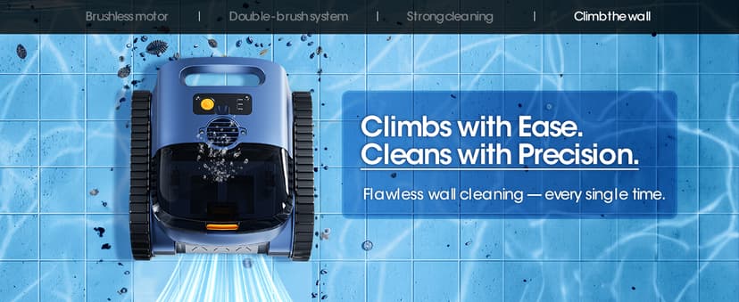 Cordless Robotic Pool Vacuum with Smarter Navigation & Track Drive, Dual 180W Brushless Motors, Wall & Waterline Climbing, 150-Min Runtime, for Inground & Above-Ground Pools up to 2,150 Sq. Ft.
