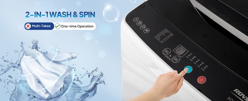 ROVSUN 30LBS Washing Machine, Full-Automatic Portable Washer with Stainless Steel Drum, Electric Laundry Machine, Washer and Spin Dryer Combo with Drain Pump for Home, Apartment