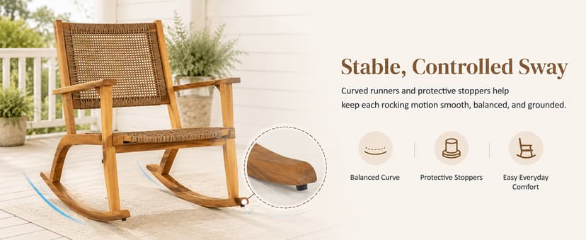 Acacia Wood Outdoor Rocking Chair Set of 2, Natural Wicker Outdoor Rockers with Wicker Rattan Seat & Backrest, 400 lbs Capacity Heavy Duty Rocker for Garden, Backyard & Balcony (Natural)