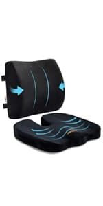 SAIREIDER Office Chair Cushion, Car Seat Cushion, Memory Foam Coccyx Cushion Pads for Tailbone Pain, Sciatica Relief Pillow, Correct Sitting Posture (Black)