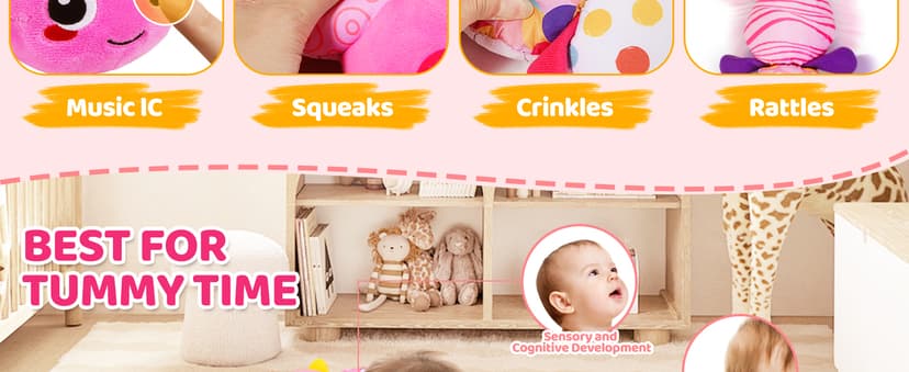 KMUYSL Baby Toys 0-6 6-12 Months, Sensory Music Animal Stuffed Toy for 0 1 2 3 4 5 6+ Months, Plush Toy with Crinkle and Rattles for Infant Newborn, Tummy Time Toys Gifts for 0-3-6-12 Month