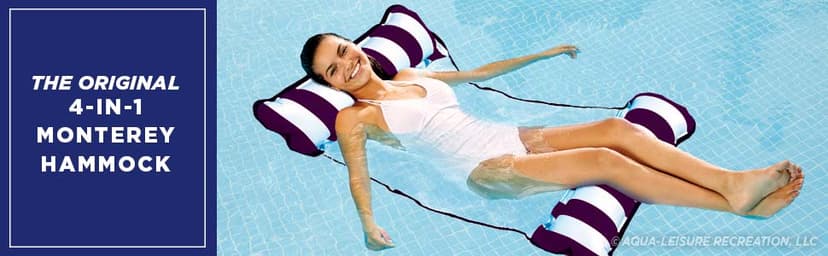 Aqua Original 4-in-1 Monterey Hammock Pool Float & Water Hammock – Multi-Purpose, Inflatable Pool Floats for Adults – Patented Thick, Non-Stick PVC Material – Navy