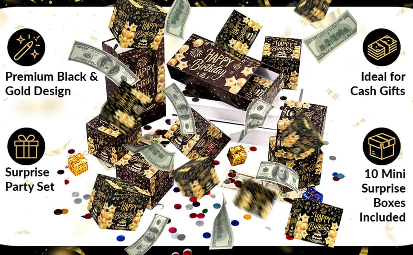 JAPDNK Happy Birthday Surprise Gift Box Explosion for Money, Pop Out Explosion Gift Box with Bounce Money Holder and Confetti, Birthday Money Bank, Birthday Gifts for Women Men B0H5C6R8DF