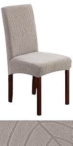 Genina 100% Waterproof Chair Covers for Dining Room Set of 4, Stretch Parson Chair Slipcovers for Kitchen Chairs, Washable Chair Protectors, Leaves-Warm Gray