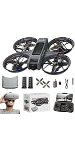 FPV Drone with Camera and VR Glasses, Brushless Motor Optical Flow Cool LED Lights Drones Dual Camera Switch RC Quadcopter 2 Batteries VR Drones for Beginners Adults X226 Drone