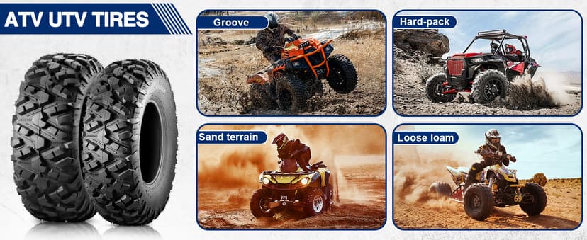MaxAuto Set of 4 UTV ATV Tires 25x8-12 Front & 25X10-12 Rear Tire, 6PR Tubeless, Four Wheeler Tires All Terrain Tire 25x8x12 Sport Mud-tires 25x10x12 Off Road tire, 4 Pack in 2 Packages
