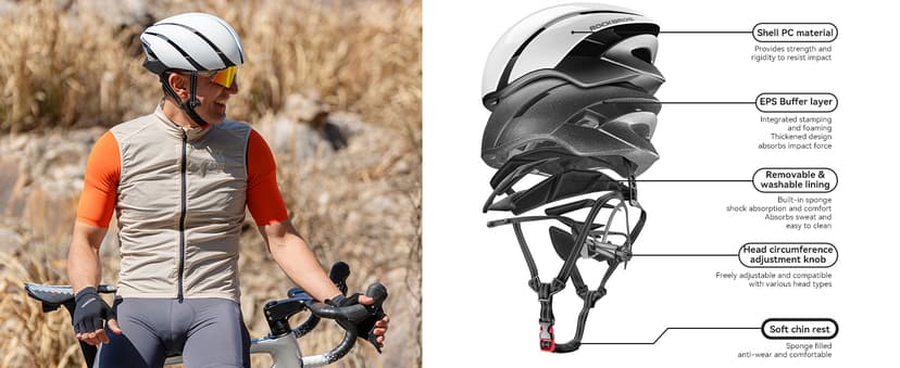 ROCKBROS Adult Bike Helmet Streamlined Aerodynamic, Comfortable Y - Shaped Strap Cycling Helmet for Larger Head Men Women Reflective Adjustable Webbing for Road & Mountain Biking