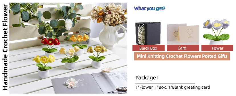 LAIDANLA Crochet Flower Potted, Pink Small Handmade Knitted Flowers Lilly of The Valley for Desk, Christmas Appreciation Birthday Gifts for Women Mom Sister Grandma Coworker Friend Teacher