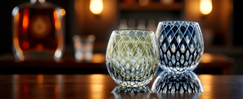 JINZHI Japanese Style EDO Kiriko Whiskey Glasses 11OZ Unique Shape Colored Hand Carved Glass Tumbler for Bourbon Lovers - Style Glassware for Rum - Rocks glasses in Gift Box (Blue)