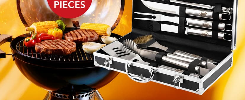 Kaluns Grilling Accessories, Birthday Gifts for Men Grilling Gifts, Heavy Duty Stainless Steel BBQ Grill Tools Set for Outdoor Grill with Aluminum Case and Apron, Husband Dad Gifts for Christmas