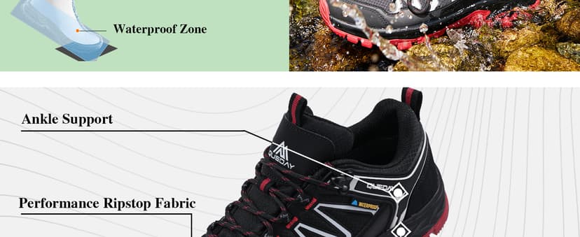 Queday Waterproof Hiking Shoes Mens Lightweight Walking Shoes Daily Hike Trekking Trail Outdoor Camping Climbing