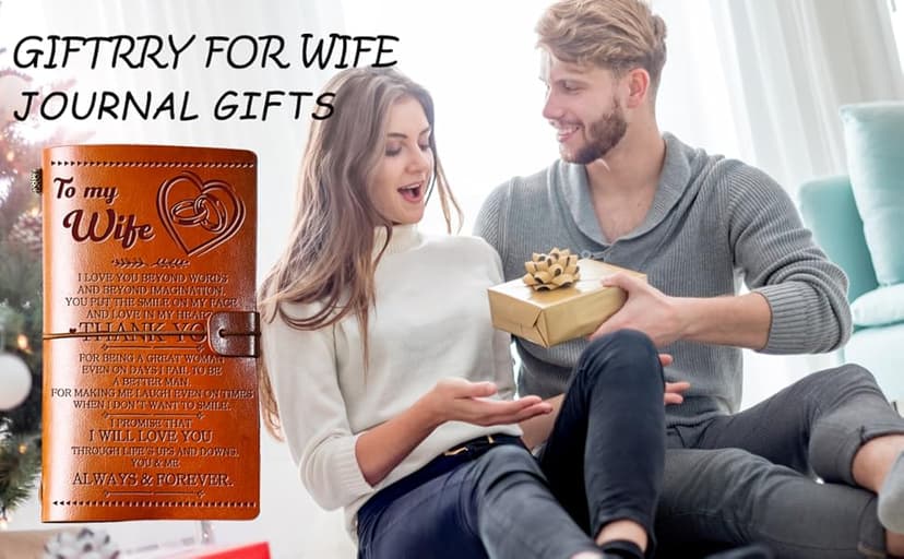 Wife Gifts from Husband, To My Wife Leather Journal, 140 Page Wife Refillable Writing Journal, Anniversary Wedding Christmas Gifts for Wife from Husband, Romantic Gifts for her