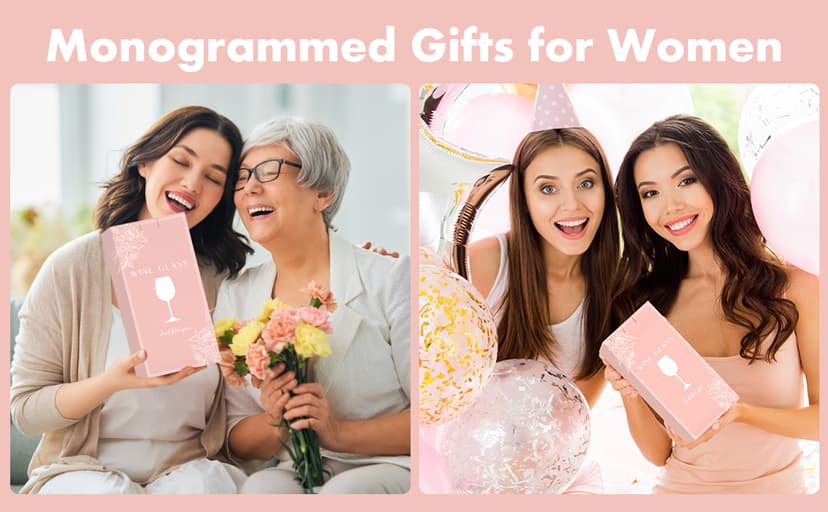 Monogrammed Wine Glass Gifts for Women, Personalized A-Z Wine Glass, Custom Gifts for Women, Unique Birthday Christmas Mother's Day Gift for Her, Mom, Wife, Friends