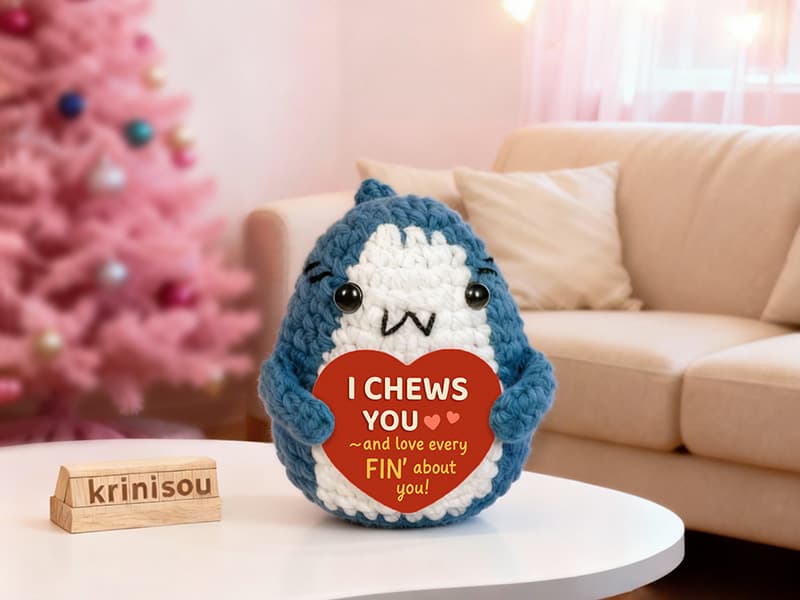 Cute Encouragement Gift for Coworker or Friend Women Men with Support Message Positive Animals Crochet Shark Gift – Mini Emotional Shark Plush B0D2J3GPLD