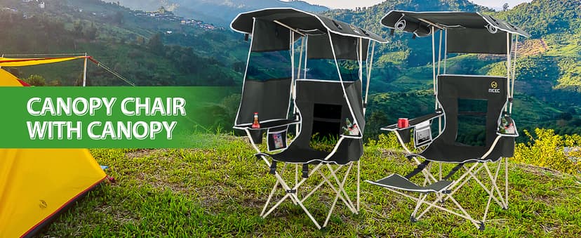 Nice C Chair with Canopy, Umbrella Chairs, Chair with Shades, Sports Chairs, w/Removable Footrest, Cooler Bag, Cup Holder for Camping, Fishing, Sports, Soccer, Beach (1-P Green)