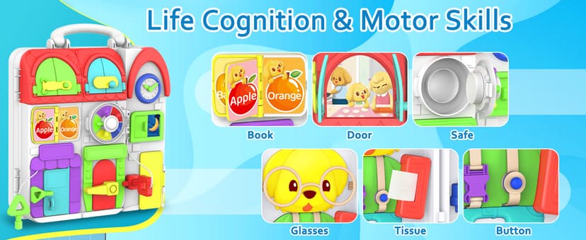 Toddler Toys for 1-2 Year Old Boy, Musical Montessori Busy Board, Early Educational Toy for Toddlers 1-3, Motor Skills Developmental Toy for 12-18 Month Age, Birthday Gift for 1+ Year Old Boy Girl