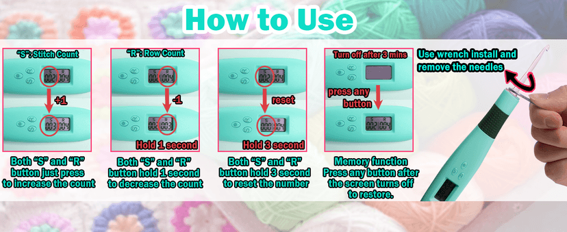 Yarniss 18 Size Counting Crochet Hooks with Light, Digital Counter Crochet Hooks Set with Case (2.0mm~14.0mm)