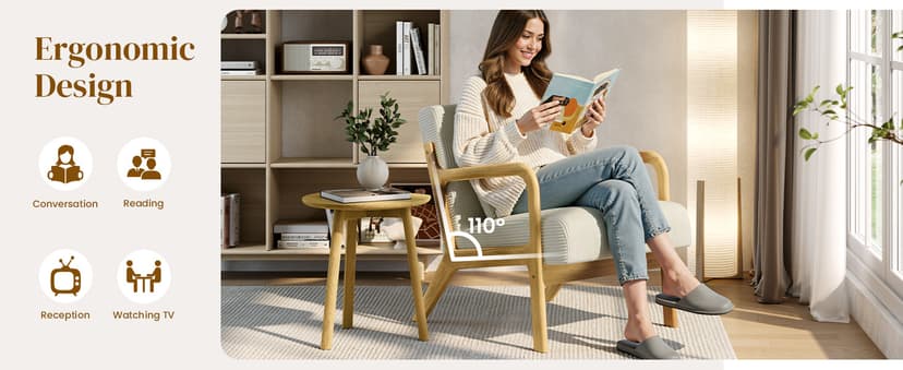 Yaheetech Accent Chair for Living Room, Corduroy Mid Century Modern Reading Armchairs with Lumbar Pillow for Bedroom, Decorative Sofa Chair for Adult Beige/Set of 1