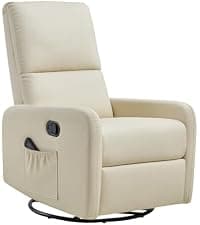 Jocisland Swivel Glider Rocking Recliner Chair for Adults, Nursery Rocker Reclining, Comfy Upholstered Single Sofa Armchair for Living Room Bedroom Nursing, Leather Cream