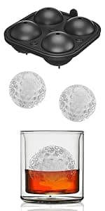 Silicone Ice Ball Molds for Whiskey - Set of 4 Round Makers with Lids for Cocktails, Bourbon, and Drinks