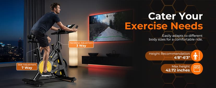 OWLSKY Exercise Bike with APP, Magnetic Resistance Indoor Cycling Bike, 300 lbs Capacity Quiet Stationary Bike for Home Gym Cardio Workout