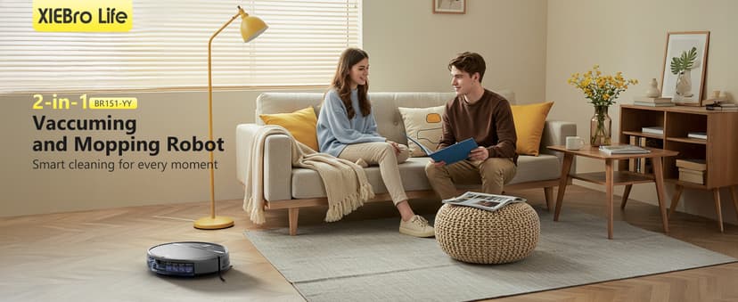 XIEBro Life Robot Vacuum and Mop Combo, Vaccum Robot 2 in 1 with WiFi/App/Voice, Schedule, Water Tank and Dustbin, Self-Charging, Slim, Ideal for Hard Floor, Pet Hair, Carpet