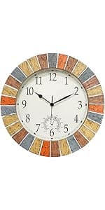 UMEXUS Outdoor Clock with Thermometer, 13 Inch Retro Large Waterproof Wall Clocks Indoor Silent Non-Ticking Battery Operated Weatherproof Decor for Garden Kitchen Bathroom Mother Gift