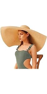 Askljeby Floppy Big Beach Straw Hats for Women Foldable Summer Wide Brim Packable Sun Hat Womens Travel Straw Fedora Hat