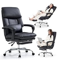 EMIAH Ergonomic Office Chair with Foot Rest Criss Cross Chair with Wheels Reclining Executive Office Chair Mid Back PU Leather Swivel Computer Chairs Lumbar Support for Home Office (Beige)