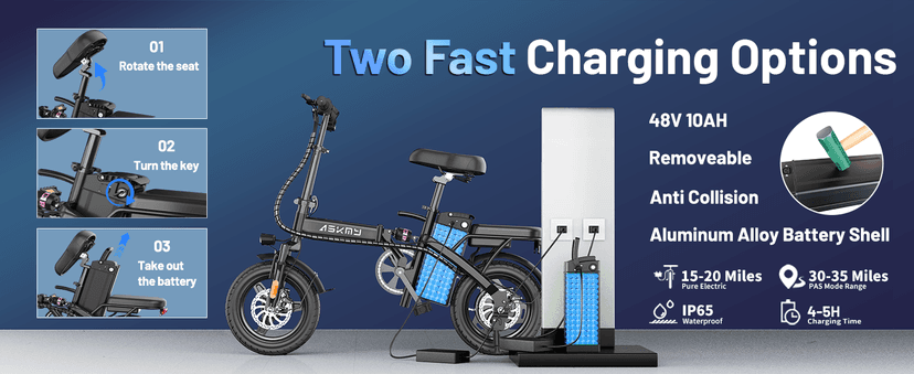 Electric Bike for Adults and Teens, 740W Peak Motor E-Bike with 30-60 Miles PAS Range, 48V 10AH/20AH Removable Battery, 14" Folding Mini Ebike with 20MPH, Electric Bicycle for Commute