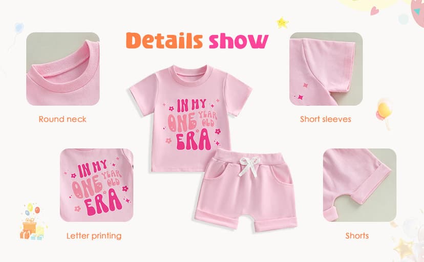 WZTYYDS Baby Girl First Birthday Outfit In My One Year Old Era Top Short Sleeve 1st Birthday Shirt + Casual Shorts Set