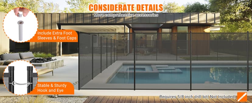 GraveeLife 4 ft x 108 ft Fence for Inground and Above Ground Pool, Mesh Pool Safety Fence with Stainless Steel Feet Outdoor Swimming Backyard Garden Pool Fencing, Black