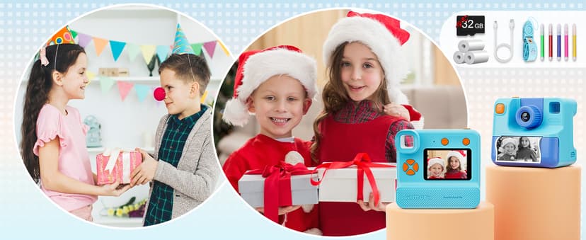 Kids Camera Instant Print, Christmas Birthday Gifts for Girl Boys 3-12 Years Old, FHD Selfie Digital Video Cameras Toddler 3 Rolls Print Paper & 32G Card (Blue) B0CSYC751H