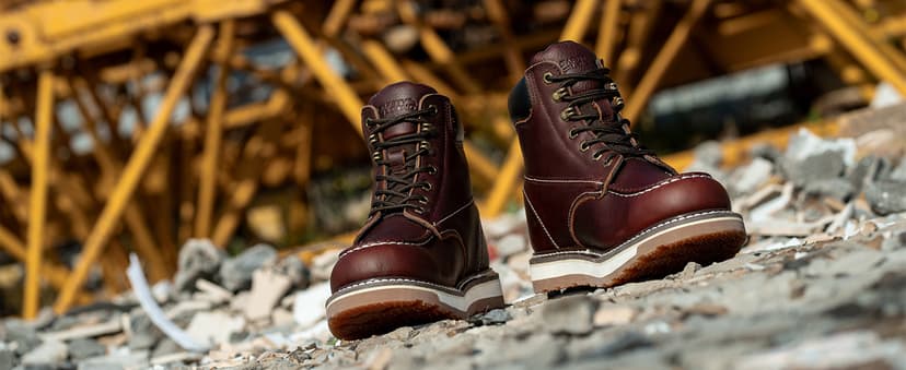 SAFETY LOONG Moc Toe Work Boots for Men Waterproof Soft/Steel Toe Comfortable Full Grain Leather Non Slip Wedge Outsole Construction 6" Workboots