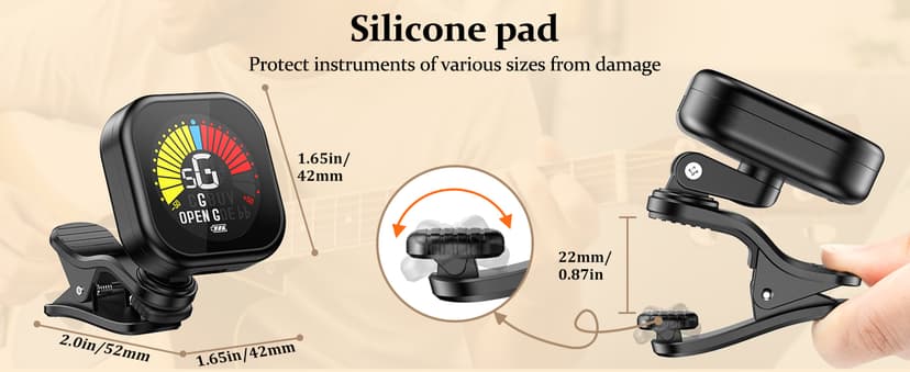 New Bee Guitar Tuner Clip-On Rechargeable with Color Screen 360° Rotatable Acoustic Chromatic Open Tuning for Guitar, Bass, Ukulele, Violin, Cello(Black, 1 Pack)