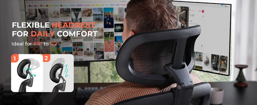 CAPOT Ergonomic Mesh Office Chair, Adjustable Lumbar High Back Desk Chair 400lbs, 4D Flip-up Arms, 3-Level Tilt Backrest, 3D Headrest, PU Wheels, Swivel Rolling Computer Seating for Long Desk Work
