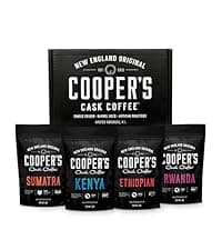 Gourmet Coffee Sampler Gift Box Set, Roasted Coffee Ground, Sumatra Dark, Kenya AA Medium-Dark, Rwanda Medium, Natural Ethiopian Light, Ground, 4 Bags, 16 oz Total