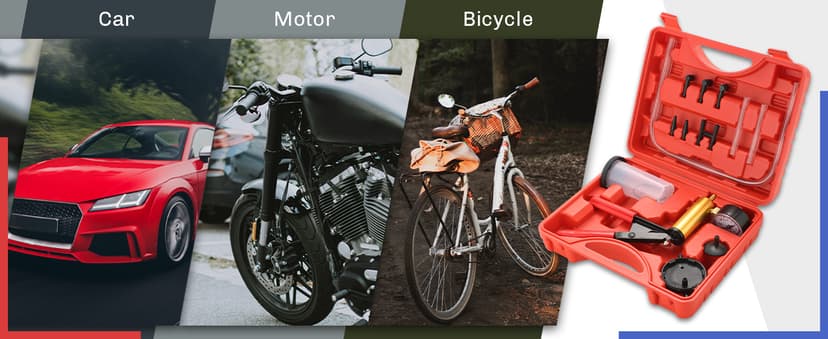 weyleity 2-in-1 Brake Bleeder & Vacuum Pump Kit | Essential for Brake & Clutch Maintenance, Handheld Vacuum Brake Bleeder Pump with Pressure Gauge, Adapters, and Case (Red)